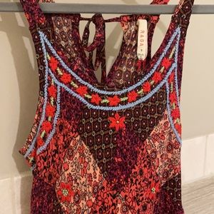 Gorgeous boho red raga jumpsuit brand new embroidery on top edges ..